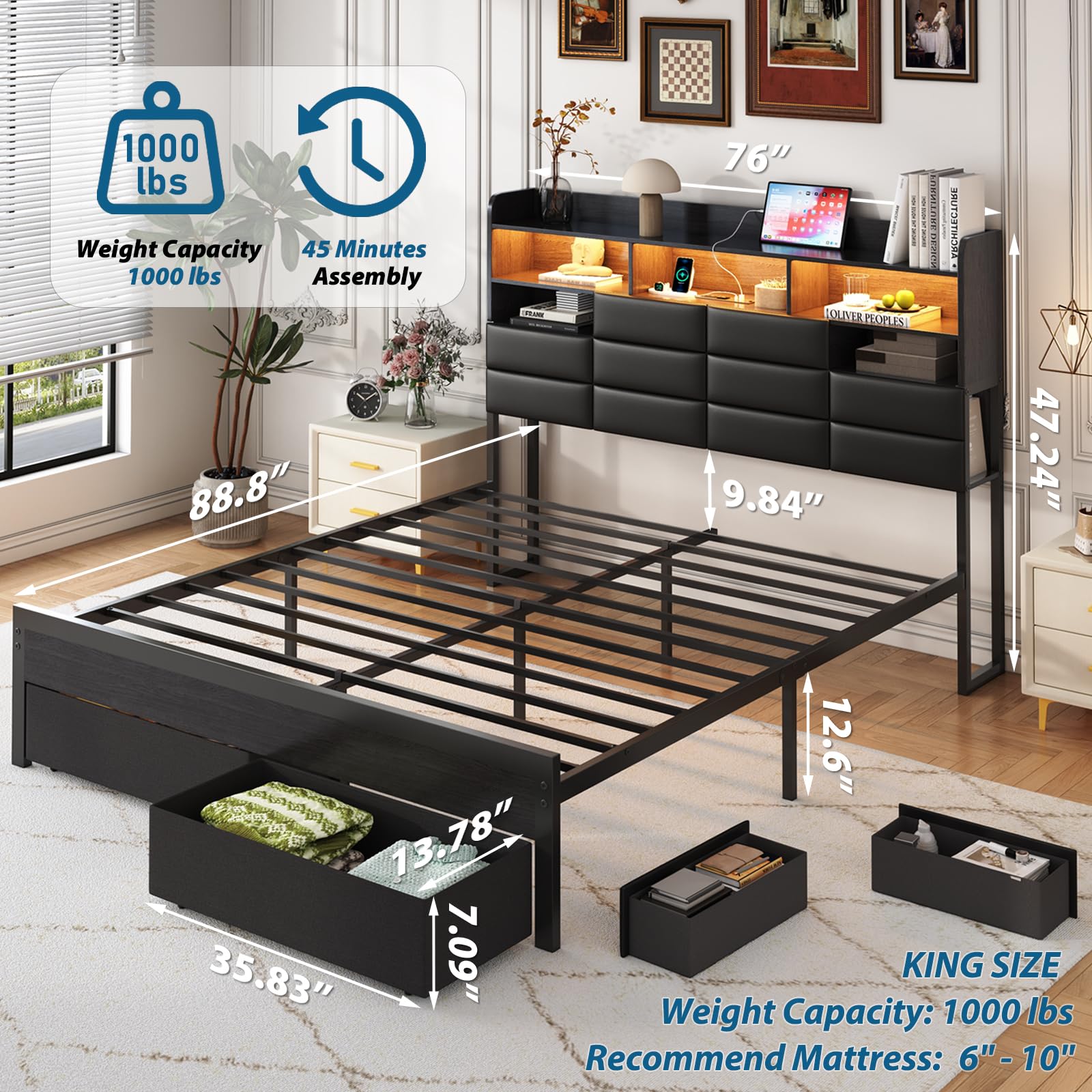 King Size Bed Frame with Stora - King Size Bed Frame With Storage Drawers review and price