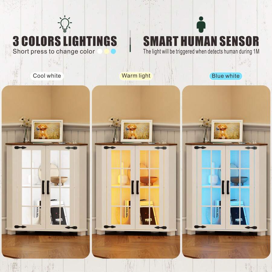 Farmhouse Cabinet With LED Lig - Storage review and price