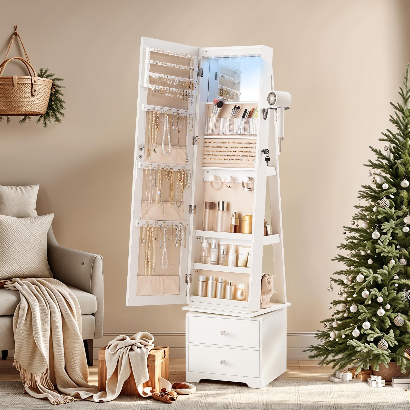 360° Swivel Jewelry Cabinet wi - Full Length Mirror Jewelry Armoire review and price