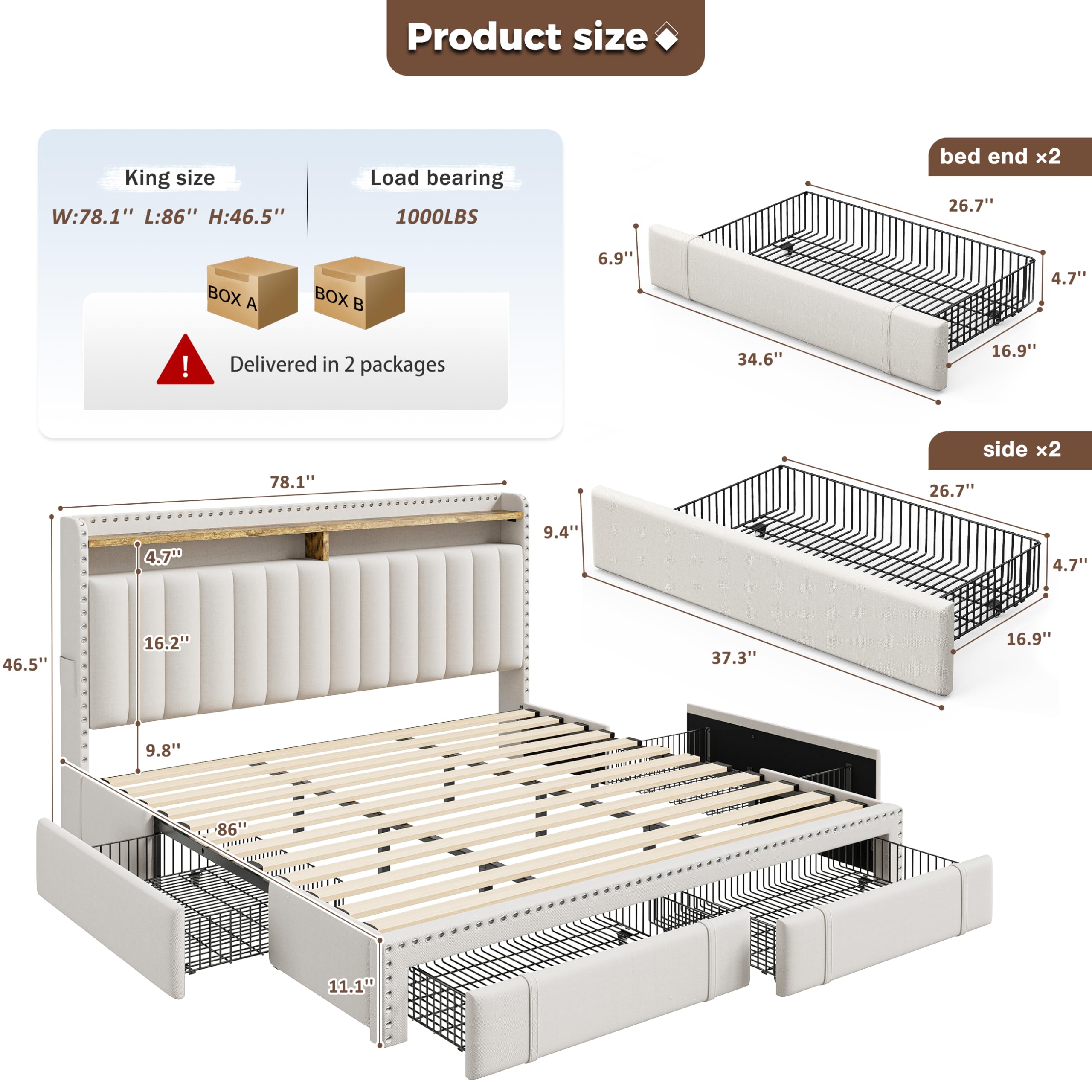 King Size Bed Frame with 4 Sto - King Size Bed Frame With Storage Drawers review and price
