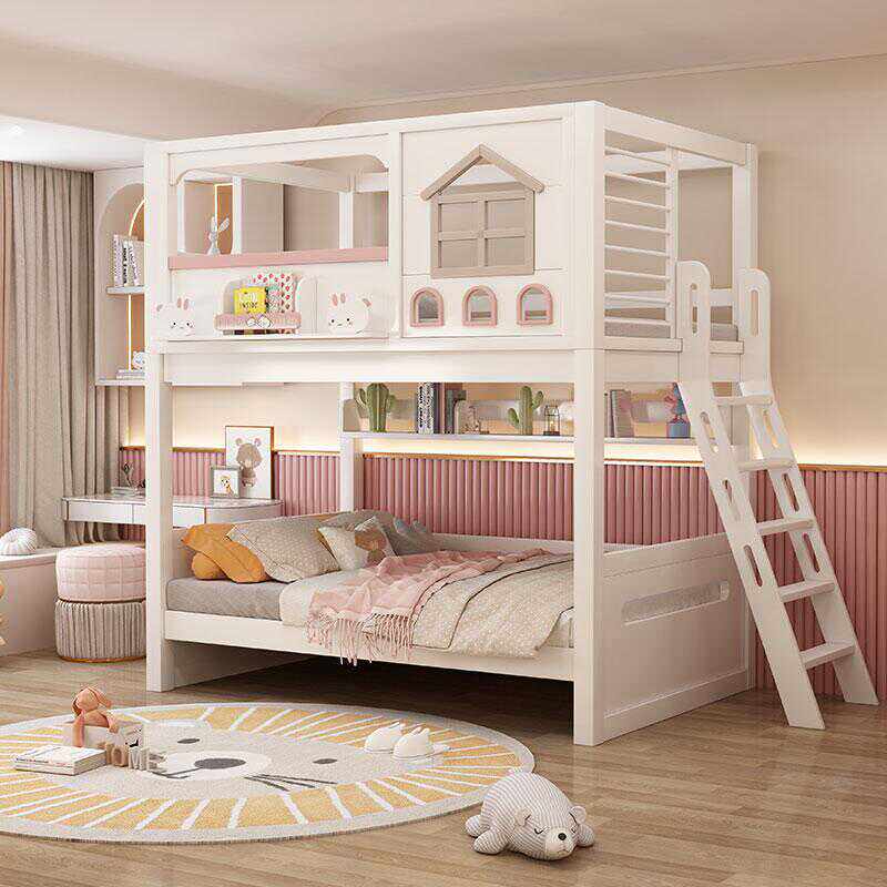 Modern Pink Solid Wood Kids Bu - Bunk Bed With Stairs And Slide review and price